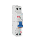 Heavy Duty 40 Amp Curve B Rcbo Circuit Breaker Featuring Single Pole Plus Neutral Ac Leakage Protection For No Fuss Din Rail Snap In Install Dual Short Circuit Overload Guard side view.