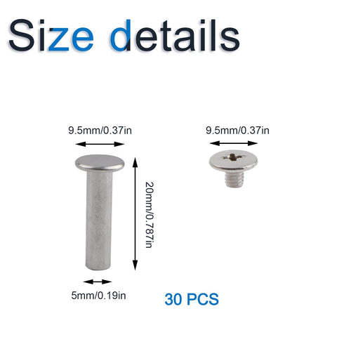 Kickass Stainless Steel Chicago Binding Screws With Phillips Cross Head, Heavy Duty Round Screw Posts And Nail Rivets, Genuinely Rust Proof 5 Mm By 20 Mm Hardware Kit size details