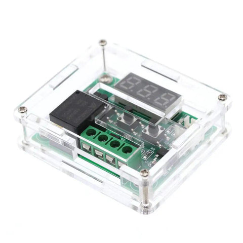 Two Pack W1209 Digital Temperature Controller With Case 12V DC Thermostat Module Range -50 To 110 Celsius in clear case side view