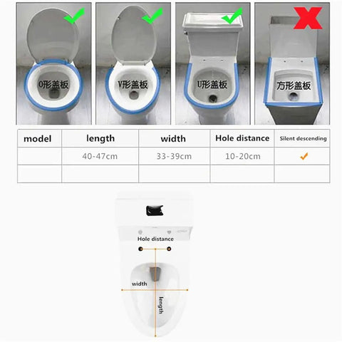 Heavy Duty Slow Close Solid Wood Elongated Toilet Seat With Natural Bark Finish Built Tough For Modern Bathrooms showing installation guide and measurements.