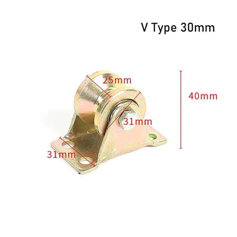 Top Shelf Sliding Door Roller Set Got You Covered With Rust Proof Plated Steel Track Wheels And Precision Bearings For Slick Quiet Rolling On U V Or H Tracks Durable Three Piece Replacement Caster Hardware Sized At Thirty Millimeters Wide, showing V type 30mm roller dimensions.