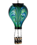 Lit Hot Air Balloon Solar Lantern With Flickering Flame Light, Tie Dye Glass Outdoor Lamp, waterproof, ready to hang