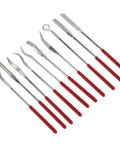10 Pcs Assorted Mini Diamond File Set With Flat Needle Round Square Hook Rifler Files For Metalworking Jewelers Glass Wood Carving And Craft Projects For DIYers Pro Grade Durable Diamond Coated Tips 140mm Length displayed with red handles.