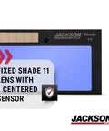 Solera ADF Cartridge for Welding Helmet Upgrade with Fixed Shade 11, 2 x 4.25 in viewing window, Jackson compatibility visible.