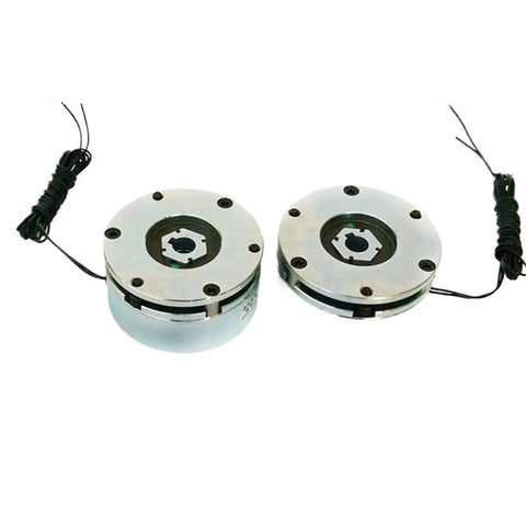 Front view: two EFZRZYJ micro galvanic electromagnetic brakes, power-off holding, silver metal housings with wires