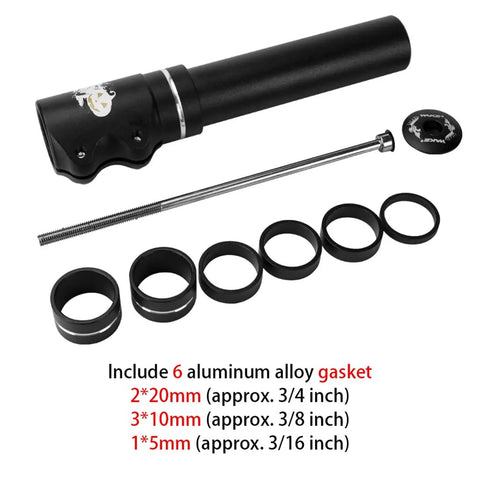Adjustable Aluminum Bike Stem Riser Extender Up To 180mm For Mountain Road And BMX Bikes, gasket kit set, black finish