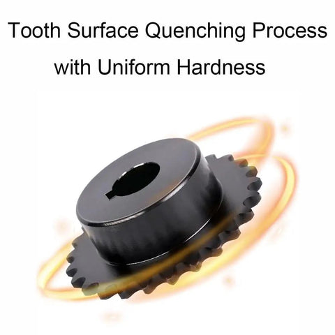 Heavy Duty Hardened Chain Sprocket 1 Inch Bore 15 Tooth 45# Steel Gears showing tooth surface quenching process for durability.