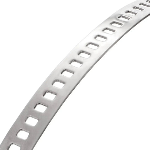 Close-up of 304 stainless steel band from 36 Pack CV Boot Clamps Kit With 304 Stainless Steel Crimp Bands And Adjustable Ear Design.