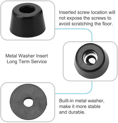 40 Piece Rubber Feet Bumper Set With Metal Washer For Furniture Appliances Electronics Protect Floors Non Marking Anti Slip Leg Pads D16x14x10mm Built Tough Durable showing details of metal washer insert and protection against floor scratches.