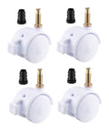 Swivel Caster Set One Point Five Inch Grip Neck White Plastic Casters With Brakes And Mounting Socket Four Pack Thirty Nine Millimeter Wheels Five Kilogram Capacity Per Wheel Quiet Rolling, view of 4 casters with grip neck and sockets