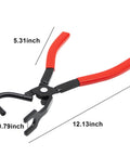 Front view: Exhaust hanger removal tool with red grips, black metal construction, 12.13in long