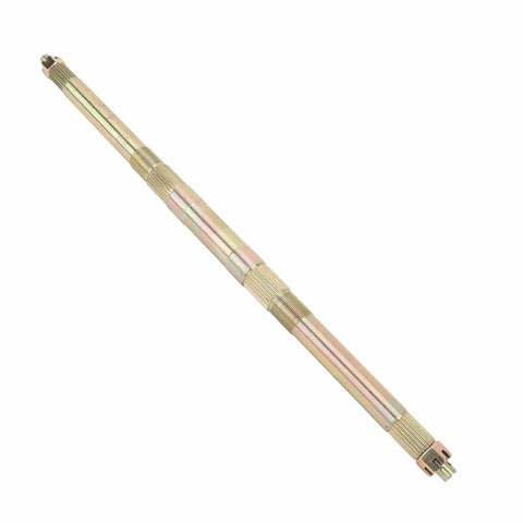 24 Inch Go Kart Rear Live Axle Assembly With 610mm Steel Alloy Shaft And 23T End And 28T Center Sprockets For ATV Quad Drift Trike DIY Performance Heavy Duty Rear Axle Wide Vehicle Compatibility, showing golden steel alloy shaft.