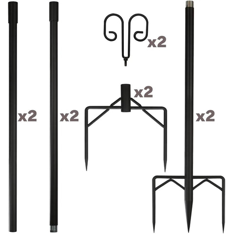 Heavy Duty Outdoor String Light Poles 2 Pack, 9.3 Ft Tall Adjustable Metal Stands With Hooks For Hanging String Lights, Rust Resistant Coating For Weatherproof Backyard Garden Patio Parties And Weddings