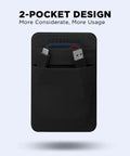 Front view of a Two Pocket Adhesive Hard Drive Holder For Laptop And Travel Gear Stick On Pocket Pouch showing dual pockets with cables