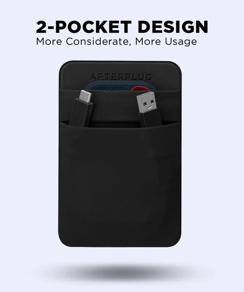 Front view of a Two Pocket Adhesive Hard Drive Holder For Laptop And Travel Gear Stick On Pocket Pouch showing dual pockets with cables