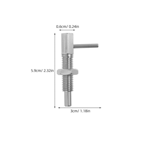 Bulletproof L Handle Lock Pin Stainless Steel Safety Plunger M10 L Shape Cabinet Fastener image with dimensions 5.9cm x 3cm.