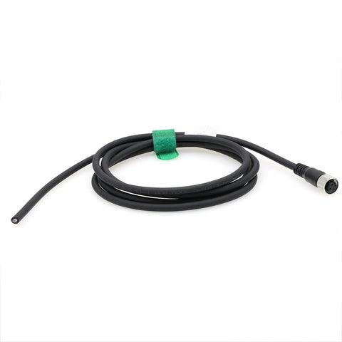 M12 A Coded 4 Pin Female Shielded Cable With Bare Wire Leads For Actuator Sensor Encoder And Industrial Automation DeviceNet CANopen IO Link Profibus 3m, coiled on white background