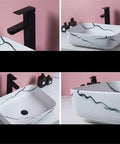 USZWBY Vanity Sink Imitation Marble Pattern Vessel Above Counter Basin Art Ceramic Bathroom Sink in modern bathroom setting.