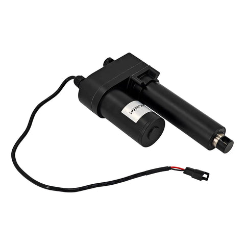 Black 341-008 24V linear actuator compatible with Serco dock levelers, V250 V450 restraints, shown with attached wiring.