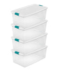 Slay Your Storage Goals With This Badass Set Of Plastic Latching Storage Bins Featuring Secure Snap Lids, Includes 106 Qt And 64 Qt Totes For Closet Decluttering, Garage Organization, And Keeping Bugs At Bay. Clear stacking storage bins with latching lids.