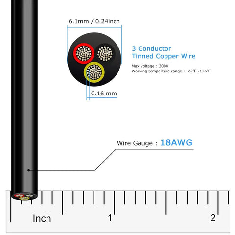 Cross-section of 18 Gauge 3 Conductor Low Voltage Wire 65.6ft Black Red Yellow 3 Wire Cable With PVC Jacket for wiring details