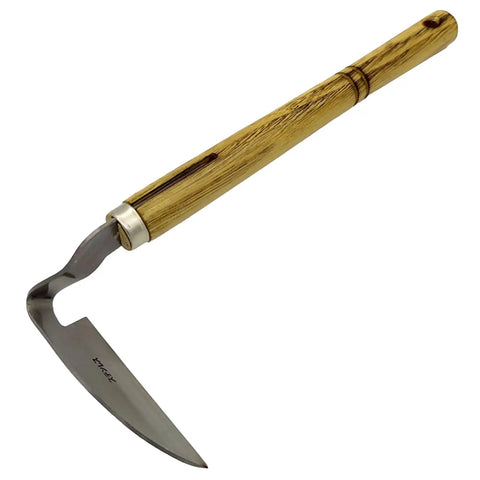 Durable Stainless Steel Hand Sickle Garden Tool With Hard Wood Handle for easy weeding, soil loosening, and mowing