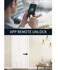Slick Smart Door Lock Handle Featuring Quick Match Fingerprint And Private Code Remote Unlock Keyless Entry For House Doors Next Level Electronic Security Totally Legit, shown with mobile app unlocking.