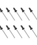 100 Pack Aluminum Blind Rivets 1/8 by 1/4 Inch Open End 3.2 x 6mm Black Pop Rivets displayed in a flat layout