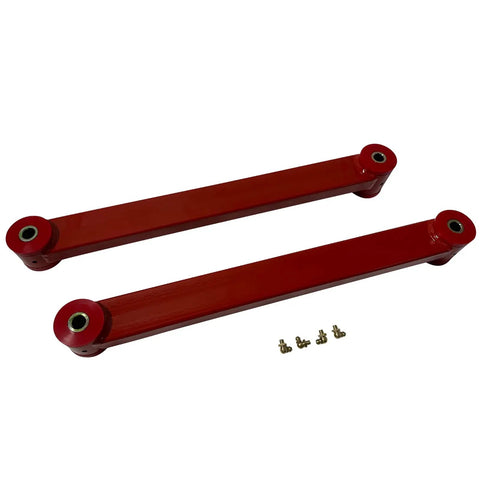4-Piece Rear Upper And Lower Control Arm Kit With Adjustable Track Bar For 2005-2010 Ford Mustang 2-Door, Heavy-Duty HD Steel Suspension Upgrade For Improved Handling And Ride Quality, red steel arms