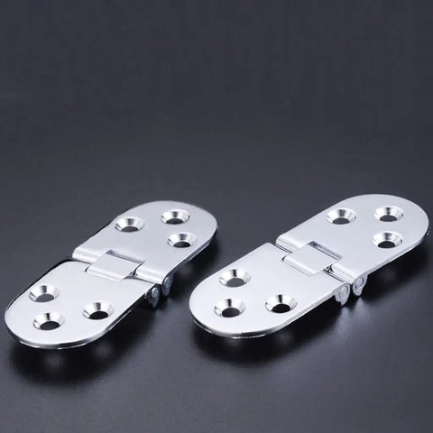 Bright Zinc Alloy Dining Table Flap Hinge For Folding Tables And Concealed Semi Circular Hinge Beefy Cabinet And Closet Folding Door Hardware Easy Install Stable Support Keeps Balance When Folding. Shiny zinc alloy hinges on black background.