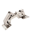 Rotating Concealed Cabinet Hinges 180 Degree Frameless Hydraulic Soft Close Door Fittings in metal, side view.