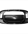 Top-down view of black textured plastic tailgate handle bezel replacement for 1999-2007 Silverado/Sierra rear exterior