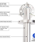 Heavy Duty Stainless Steel Bathroom Safety Grab Bar With A Tight No Slip Grip For Shower Or Tub Ada Compliant Beefy Handrail Support For Seniors Fly Brushed Finish Eighteen Inch Rig flange and mounting details