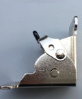 Four Pack Of No Wiggle Self Locking Folding Hinges For Coffee Tables And Chair Legs Lock Tight Pivot Design Sure Grip Heavy Duty Silver Metal Furniture Hardware Kit side view of hinge showing locking mechanism.