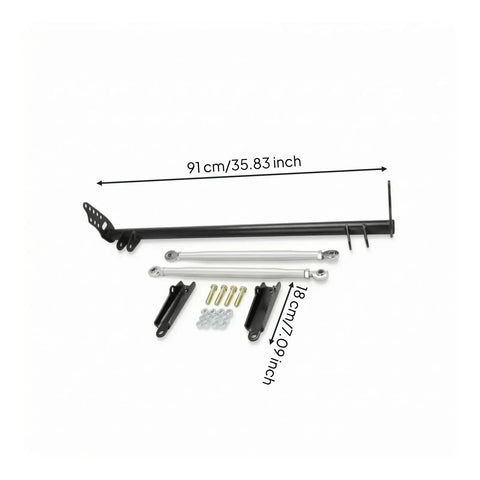 Heavy Duty Rear Traction Control Rod Assembly And Chassis Brace Kit Featuring Carbon Steel Build, 91cm length, parts displayed.