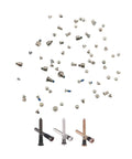 Heavy Duty Complete Screw Kit For iPhone 13 Repair Including Bottom Pentalobe And Battery Security Screws Precise Snap Fit For A2631 A2633 A2634 A2635 A2482 scattered screws over white background