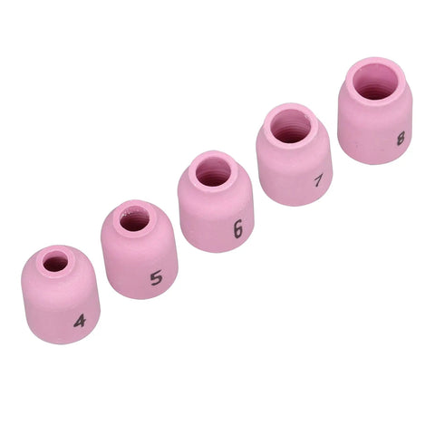Pro Grade 37 Piece TIG Welding Gas Lens Kit For WP 9 20 25 Torches with alumina nozzles numbered 4 to 8.