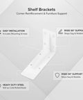 Heavy Duty L Bracket Shelf Support for Corner Reinforcement and Furniture Stability with mounting screws and rigid support