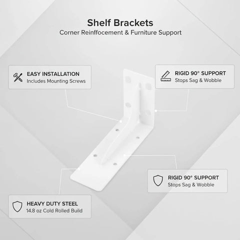 Heavy Duty L Bracket Shelf Support for Corner Reinforcement and Furniture Stability with mounting screws and rigid support