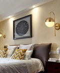 Retro Industrial Wall Sconces Featuring White Glass Ball Shades And Durable Iron Base To Amp Up Any Room For Bathroom Vanity Or Bedroom Decor Hardwired Wall Lamps With Warm Vibe For Living Room, mounted beside bed.
