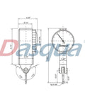 Technical drawing of a Large Face Dial Test Indicator For Precision Machining With 0 To.030 Inch Range And.0005 Inch Graduation.