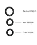 Dipstick And Drain Plug Seal O Ring Kit For Volvo Penta DP SX Lower Unit Gear Oil Change, labeled parts 3852045 and 3855081.