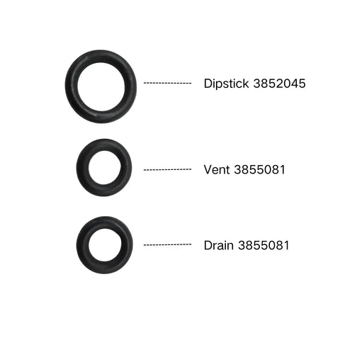 Dipstick And Drain Plug Seal O Ring Kit For Volvo Penta DP SX Lower Unit Gear Oil Change, labeled parts 3852045 and 3855081.