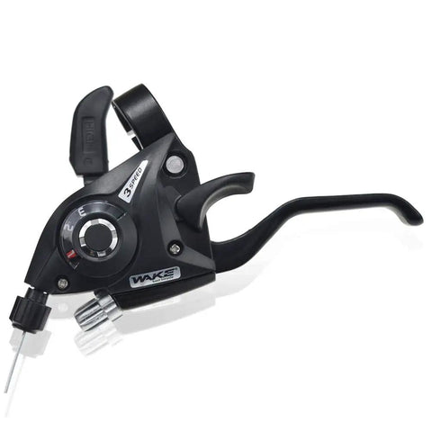 3x7 Speed Shifter And Brake Lever Kit With Gear Indicator for Mountain Bike Road Bike MTB BMX Fixie Cycling; close-up angle.