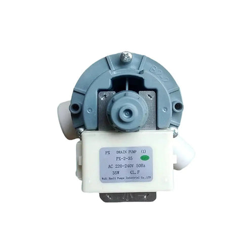 Drain Pump Motor Replacement for Drum Washing Machines Universal Fit for BEKO and Similar Models Restores Fast Draining Performance with Durable Plastic and Metal Housing Plug and Play Easy Install front view