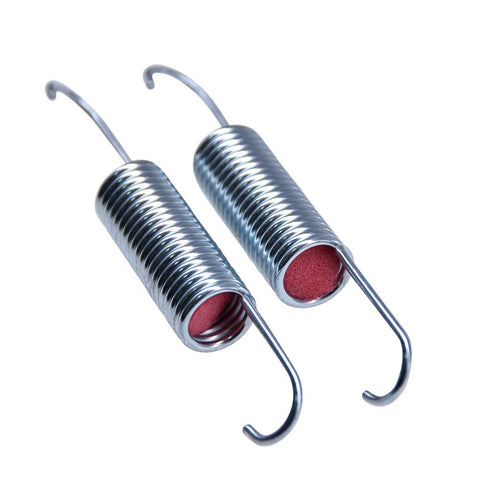 Heavy Duty Recliner Tension Springs Two Pack Four Inch Five Eighth Replacement Hardware For Couch And Sofa Mechanism Repair Rock Solid Parts That Snap Straight Into Place Silver Steel Coil close-up view of springs with hooks