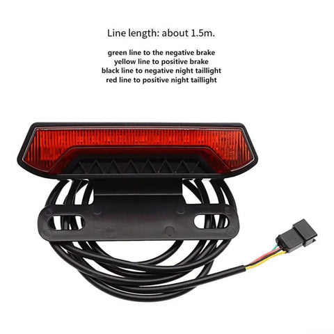 Must Have E Bike Tail Light For 24 To 48V Systems Packed With Super Bright Led Rear Lamp That Flashes During Brakes And Stays Lit At Night Ensuring You Stay Safe And Visible On The Road While Rocking That Cool IPX4 Water Resistance Level. 150cm cable red rear light