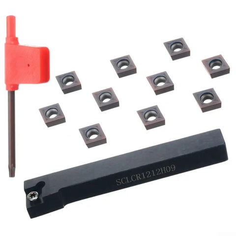 Heavy Duty Lathe Tool Holder SCLCR1212H09 With Ten CCMT09T304 Carbide Inserts Wrench Included Ready To Roll For Finishing And Roughing Jobs Precise Tolerance Keeping Machining Smooth And Efficient, black steel holder, inserts and wrench