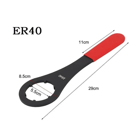 Ditch The Struggle With This Heavy Duty CNC Spanner Wrench For Easy ER Nut Locking And Removal On Machine Tools Fits ER16 20 25 32 And 40 Collet Chucks Perfect For Pro Shops And DIY Builders A Must Have Tool. Image shows an ER40 CNC spanner wrench, 29cm long, with a black and red handle.