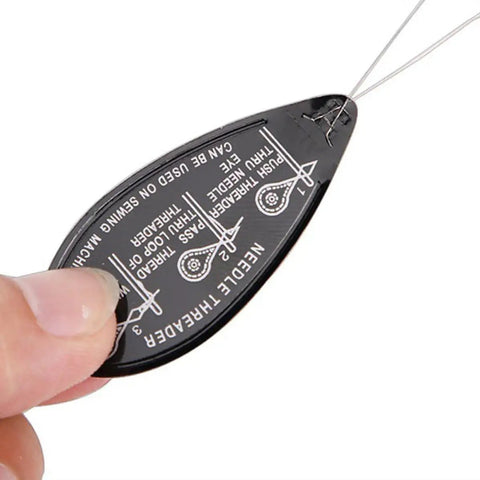 Aluminum Needle Threader Set 20 Pcs Lightweight Sewing Tool With Flexible Wire Tips For Quick And Easy Hand And Machine Needle Threading Great For Home Sewing Projects And No Fuss DIY, black aluminum needle threader close-up with wire tips